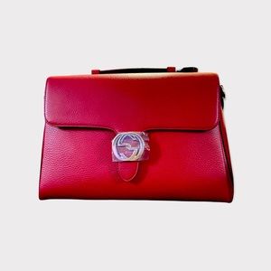 Gucci Women's GG Interlocking Large Chain Leather Crossbody Bag New